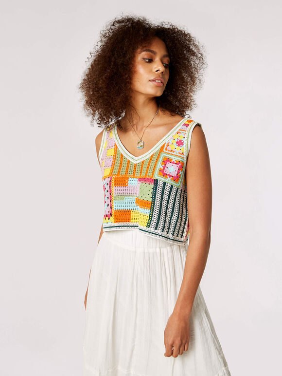 Patchwork Crochet Top, Stone, large