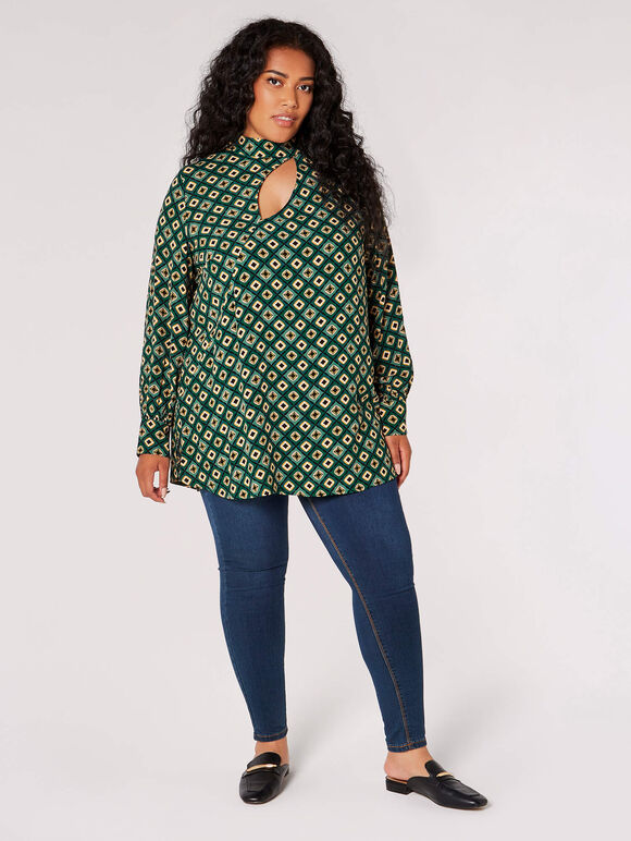 Curve Geometric Keyhold Blouse, Green, large