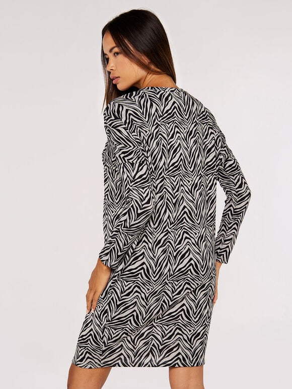 Zebra Cocoon Mini Dress, Grey, large