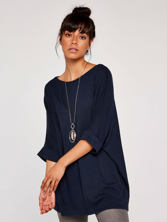 Soft Touch Batwing Top, Navy, large