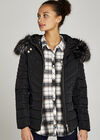 Faux Fur Hood Puffer Jacket, Black, large