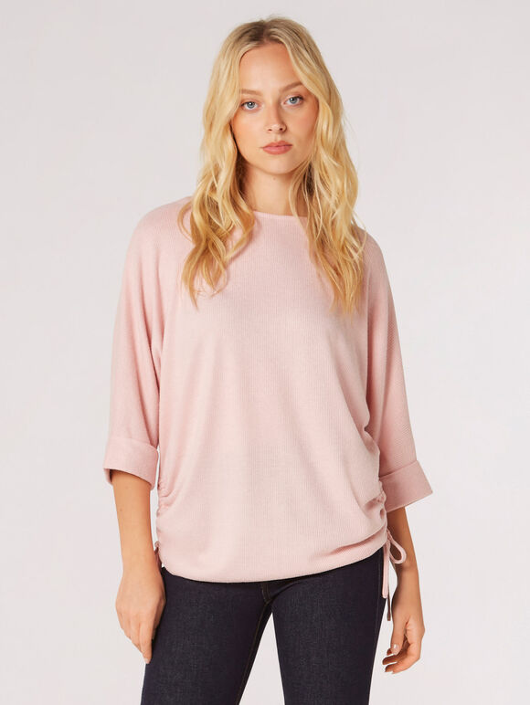 Soft Touch Drawstring Batwing Top, Pink, large