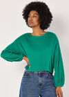 Button Back Ribbed Soft Touch Top, Green, large