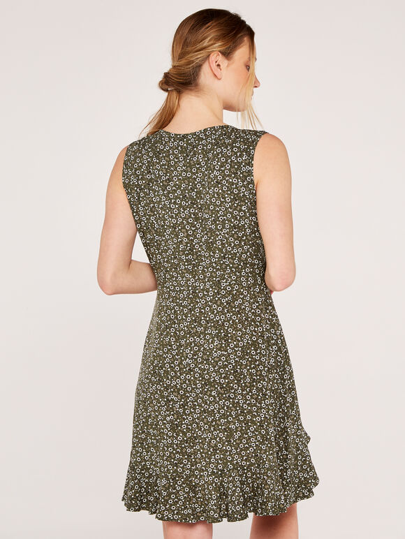 Ditsy Ruffle Wrap Dress, Khaki, large