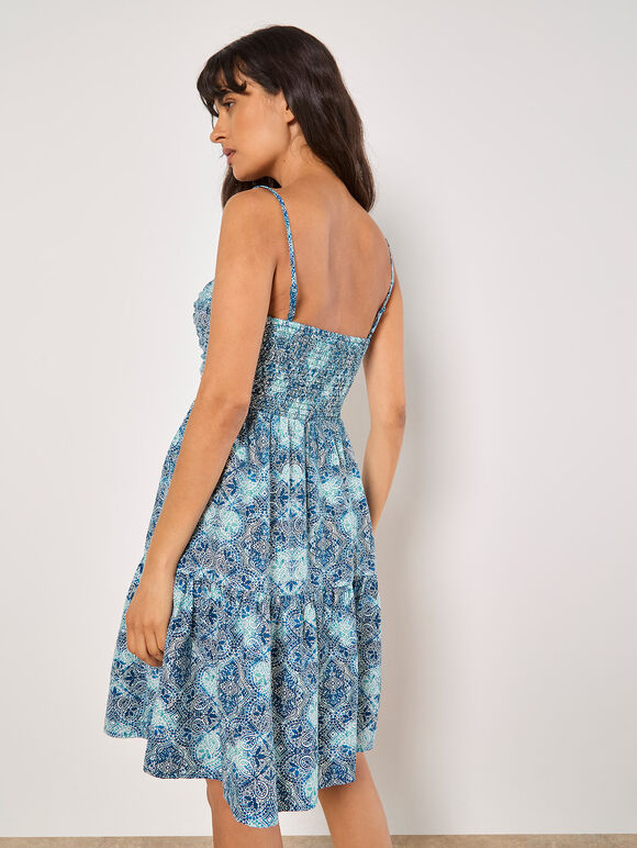 Batik Tile Print Cami Mini Dress, Teal, large