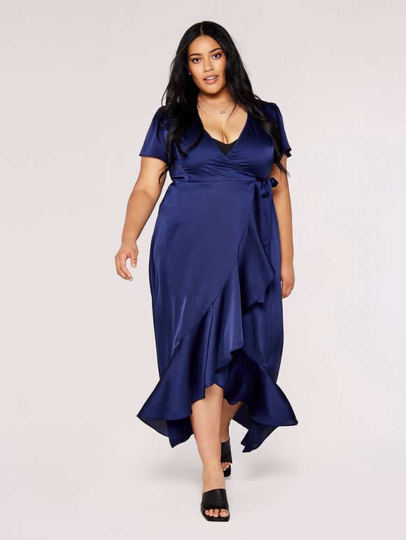 Curve Ruffle Wrap Maxi Dress, Navy, large