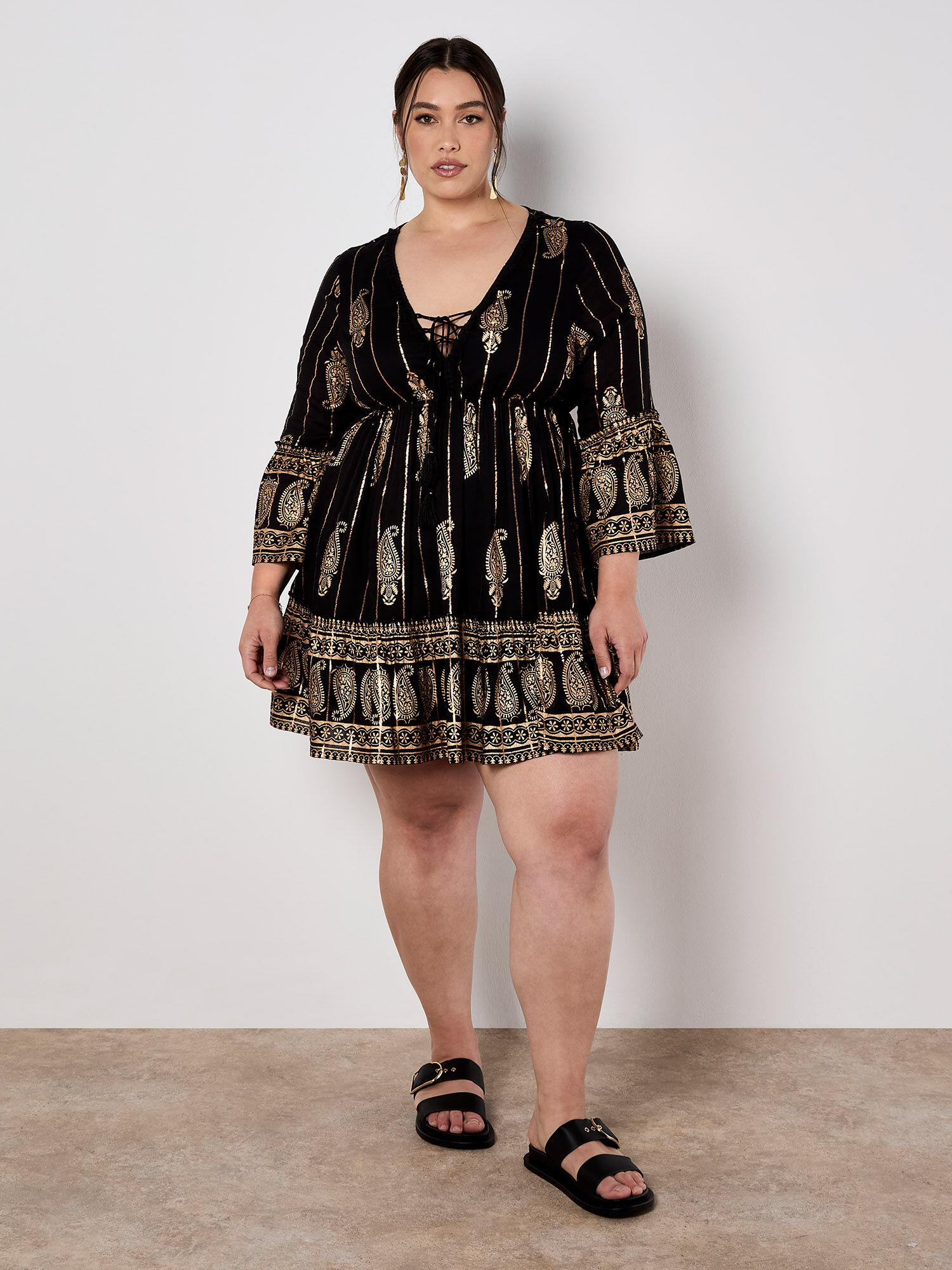 H*a様 PAISLEY EMBROIDERY DRESS BLACK Black-Paisley-Print-High-Neck-