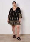 Paisley Shimmer Mini Dress, Black, large