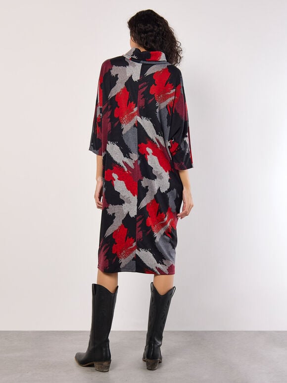 Paint Splash Cocoon Midi Dress, Red, large