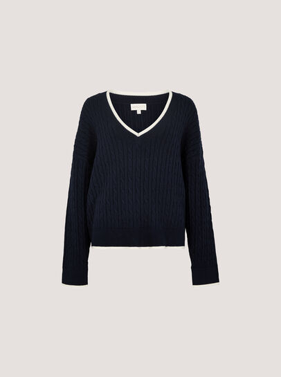 Cable Knit Tipped Cricket Jumper