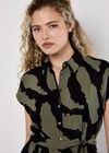 Zebra Print Shirt Midi Dress, Khaki, large