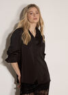 Oversized Satin Shirt, Black, large