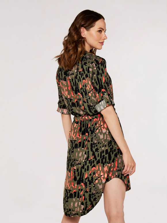 Brushstroke Print Dress, Khaki, large