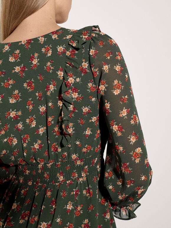 Vintage Ditsy Floral Mini Dress, Green, large