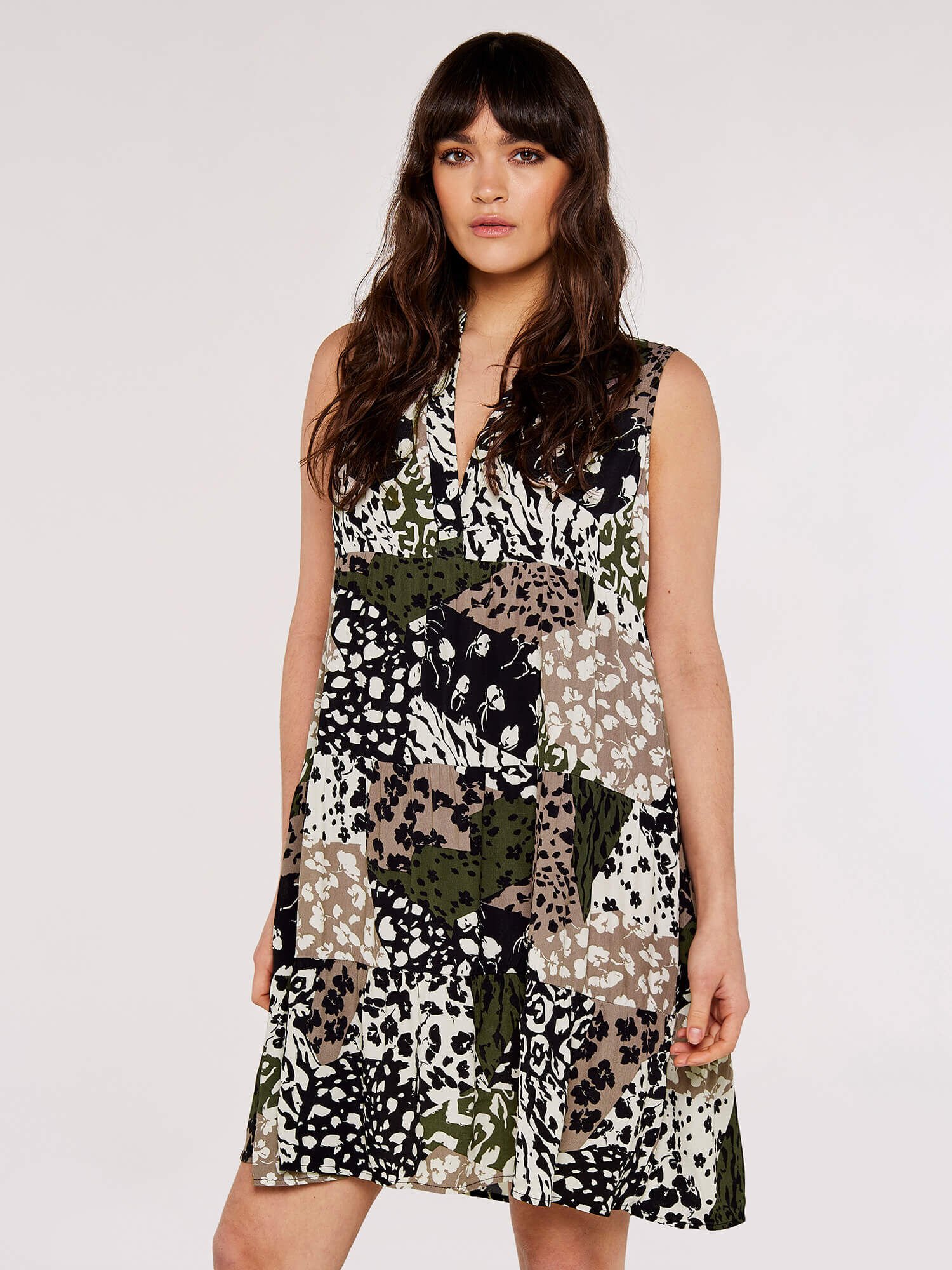 Animal Patchwork Mini Dress Apricot Clothing