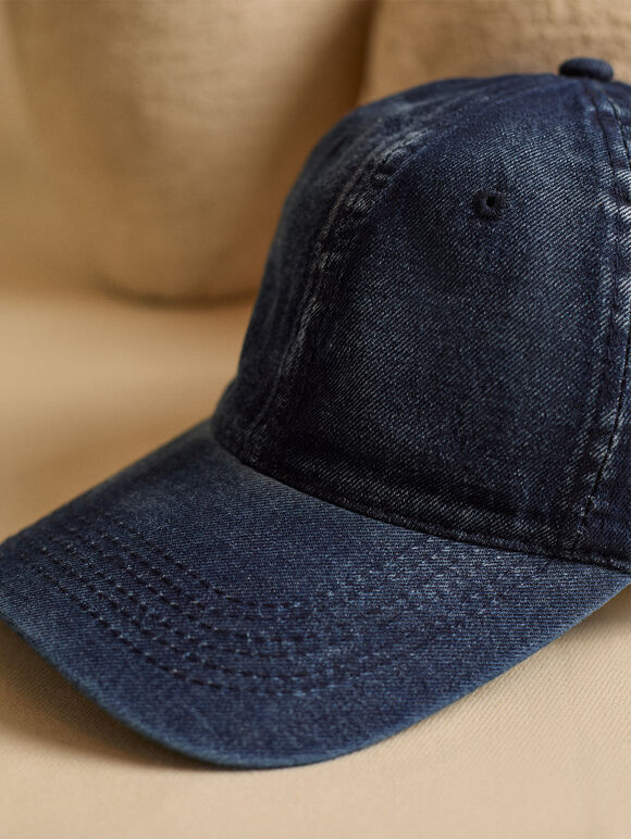 Stone Washed Denim Cap, Blue, large