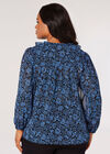 Curve Blouse à Volants Silhouette Florale, Bleu, grand