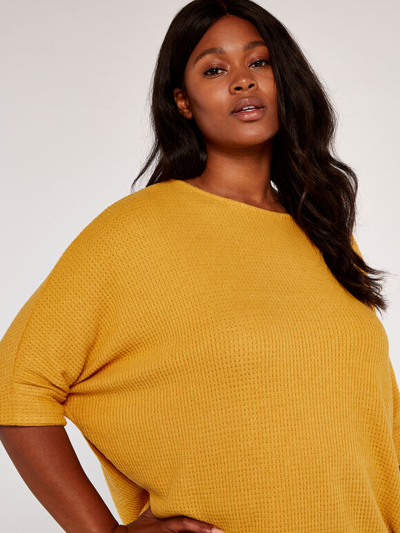 Curve Waffle Knit Top, Mustard, large