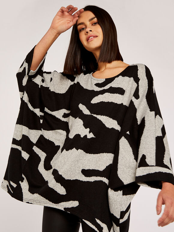 Zebra Waterfall Batwing Top, Grey, large
