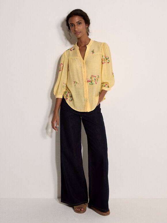 Floral Paisley Embroidered Blouse, Yellow, large