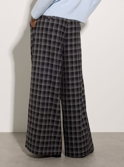 Check Print Tailored Wide-Leg Trousers
