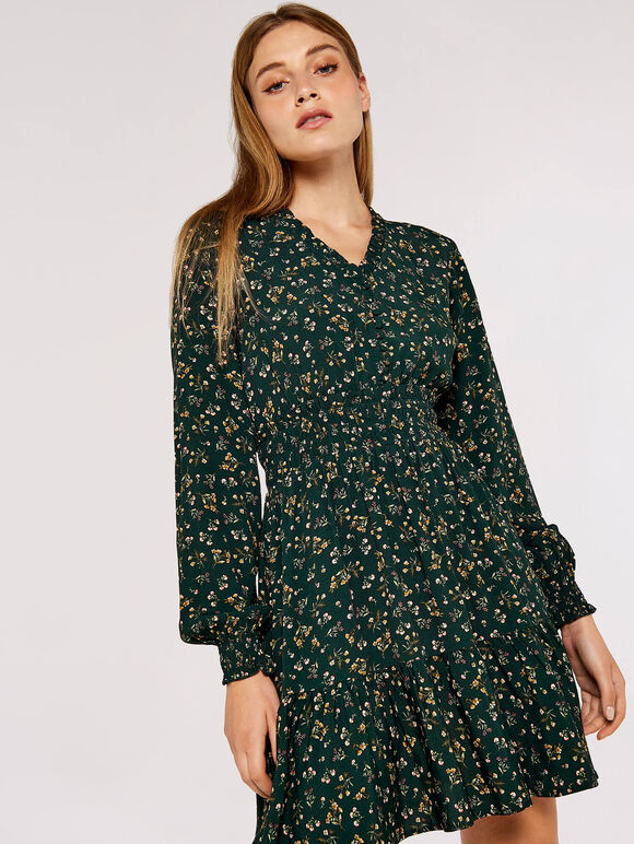 Ditsy Floral Mini Dress, Green, large