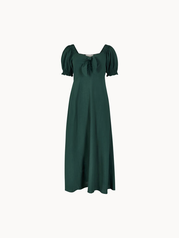 Tie Detail Milkmaid Midaxi Dress, Green, large