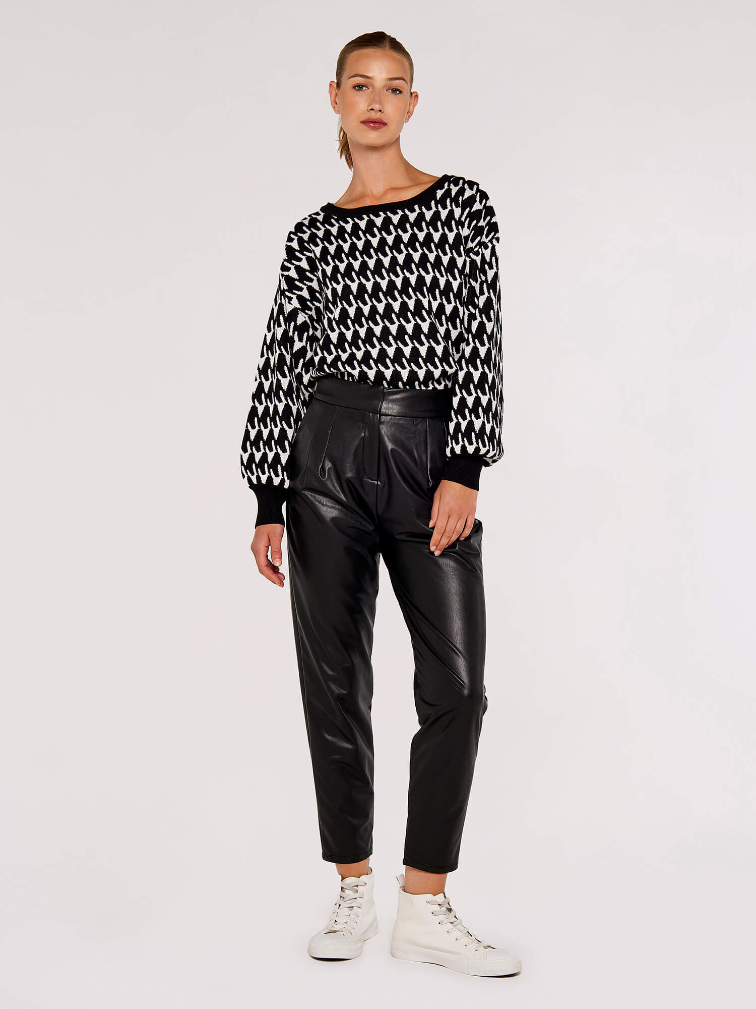 Leather look tapered trousers store