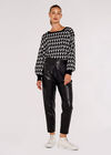 Leather Look Tapered Trousers, Black, large