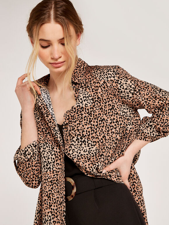 Animal Shirt Dress, Stone, large