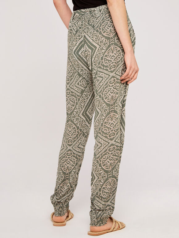 Aztec Print Belted Jogger, Khaki, large