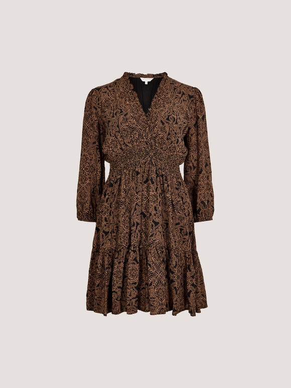 Paisley Ruffle Soft Mini Dress, Rust, large