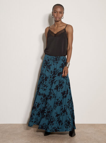 Floral Silhouette Crepe Maxi Skirt