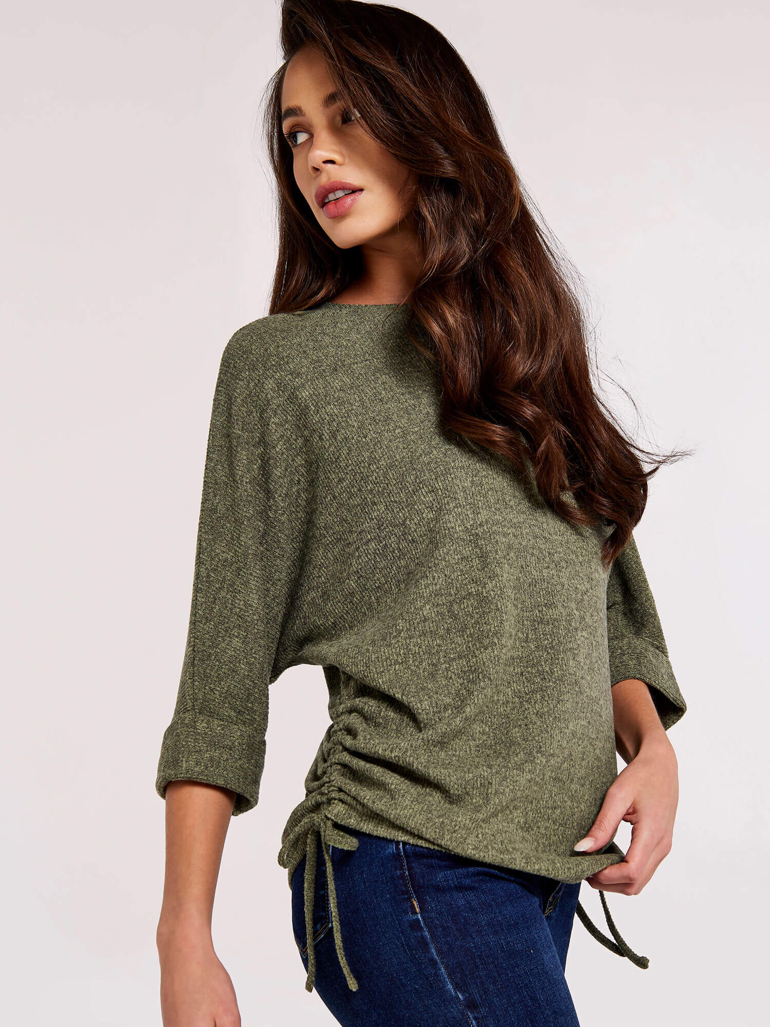 Soft Touch Drawstring Batwing Top Apricot Clothing