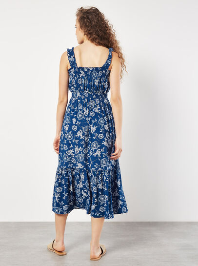 Floral Silhouette Smocked Midi Dress