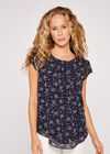Floral Chiffon Top, Navy, large