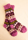 Hand-Knitted Long Stripe Socks, Pink, large