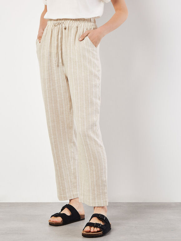Linen Blend Stripe Joggers, Stone, large