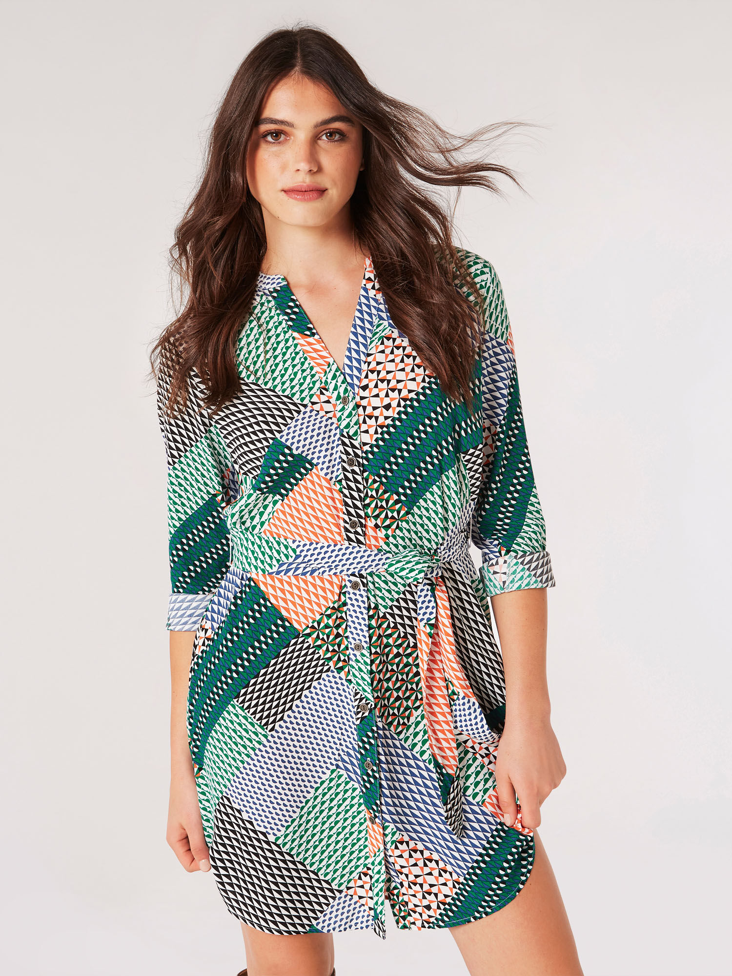 Geo Patchwork Shirt Mini Dress | Apricot Clothing