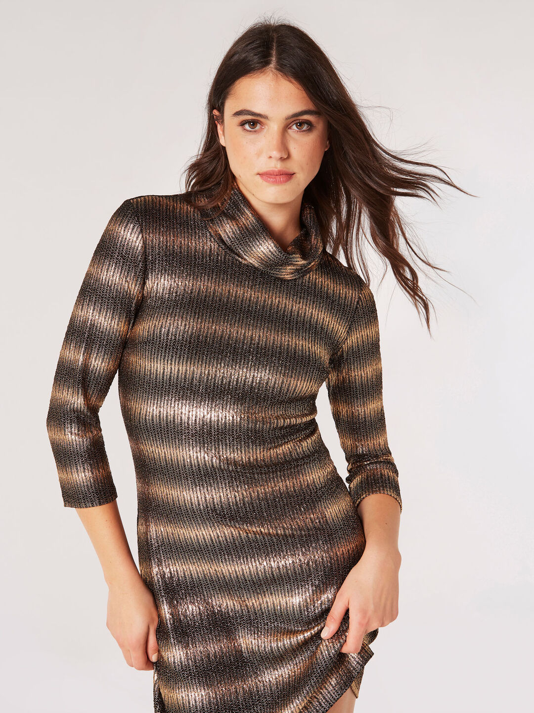Metallic Stripe Shift Mini Dress