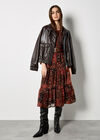 Ikat Patchwork Smocked Chiffon Midi Dress, Burgundy, large
