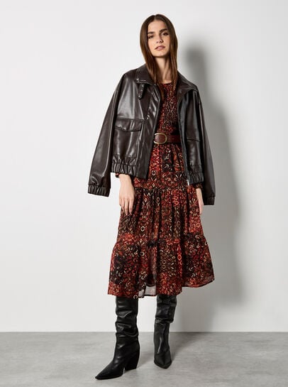 Ikat Patchwork Smocked Chiffon Midi Dress