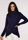 Roll Neck Wrap Jumper, Navy, large