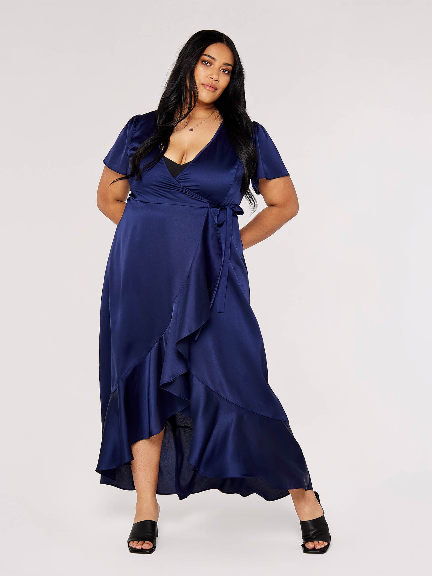 Curve Ruffle Wrap Maxi Dress Apricot Clothing