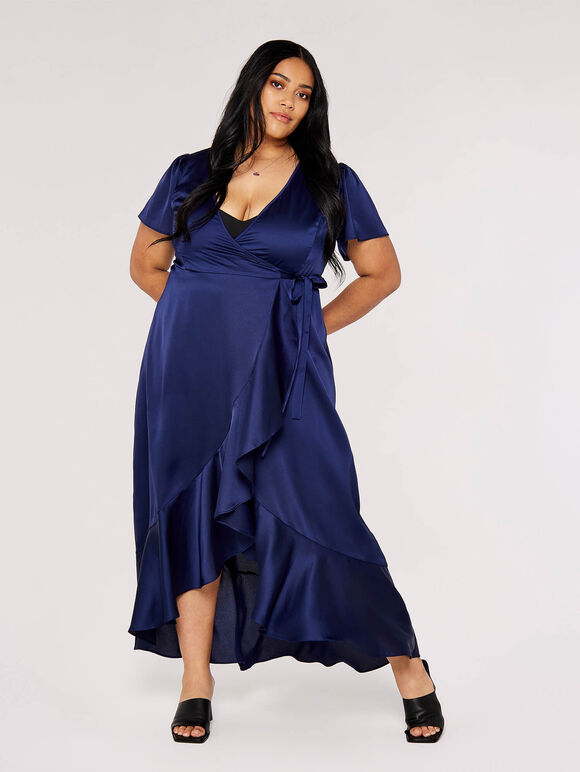 Curve Ruffle Wrap Maxi Dress, Navy, large