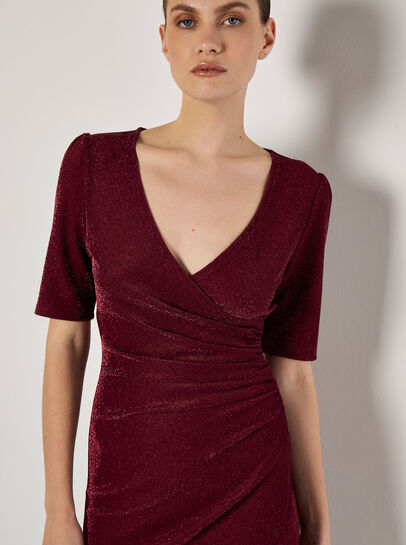 Foil Sparkle Ruched Midi Dress