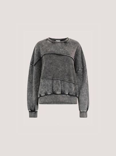 Waffle Panel Washed Cotton Sweatshirt