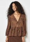 Embroidered Floral Chiffon Top, Brown, large