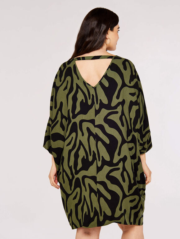 Curve Swirl Cocoon Dress, Khaki, large