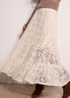Cotton-Blend Lace Tiered Midi Skirt, Cream, large